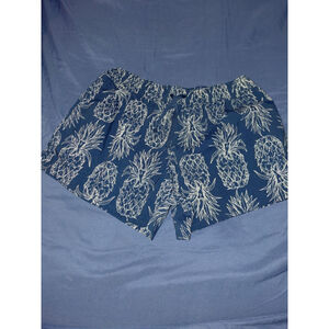 Lauren James Navy Pineapple Print Shorts Pockets Drawstring Size Small Nylon